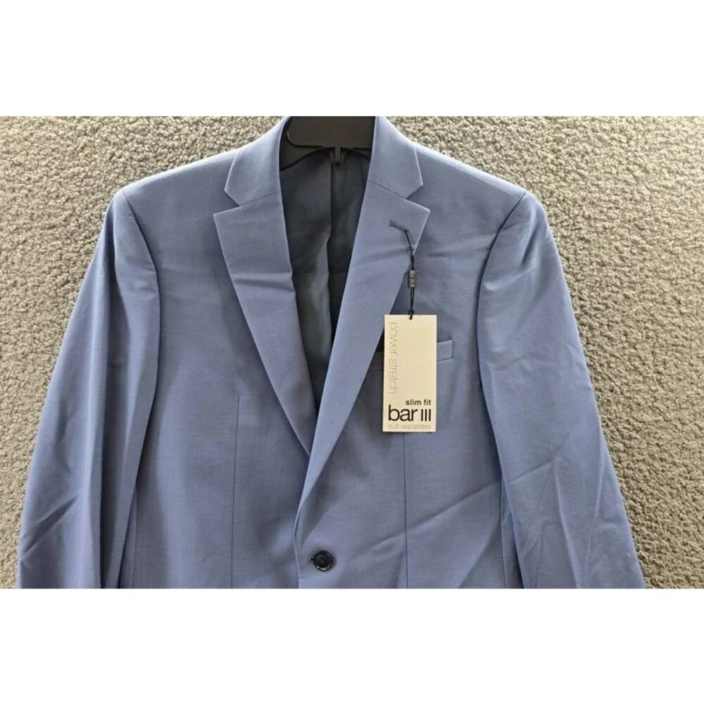 Bar III Slim-Fit Wool Blend Suit Jacket Men's 38L Light Blue Pockets Long Sleeve
